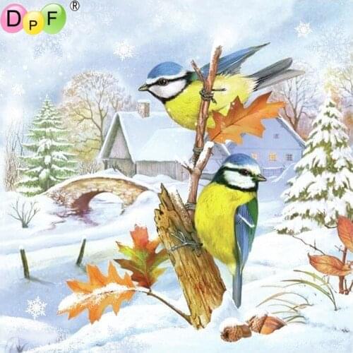 DPF DIY Gift 5D full Round Diamond Painting snow birds singing Diamond Embroidery Magic Cube Cross Stitch crafts Mosaic Decor