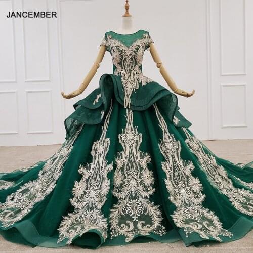 HTL1133 green evening dress lebanon o-neck short sleeve appliques beads ball gown womens long evening gowns dubai vestido longo