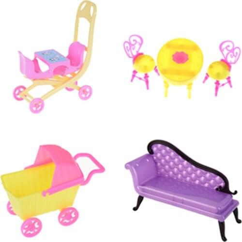 Carriage Stroller Trolley Shopping Cart Table Chairs Dinner Table Chair Sofa Dollhouse Furniture Dolls Accessories Kids Gifts