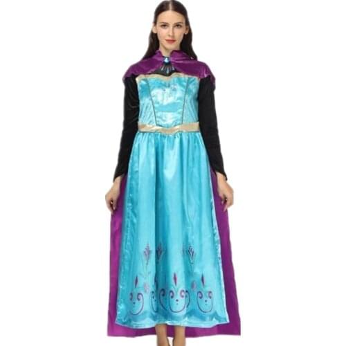 Adult Deluxe Ana Elza Beauty Princess Anime Costume Halloween Fairy Tale Party Elsa Queen Cosplay Dress