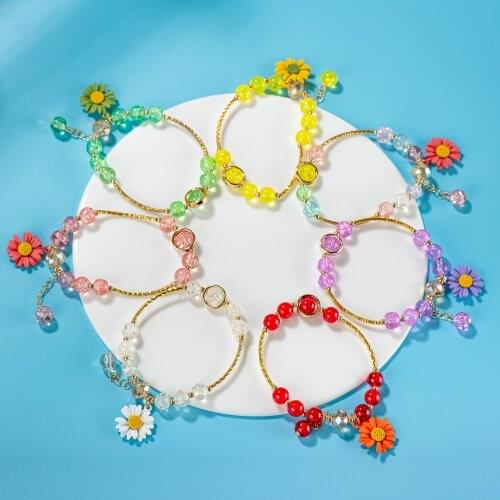 Multicolor Crystal Glass Flower Alloy Pendant Beaded Bracelet For Girl Gift Jewelry Wholesale #82596