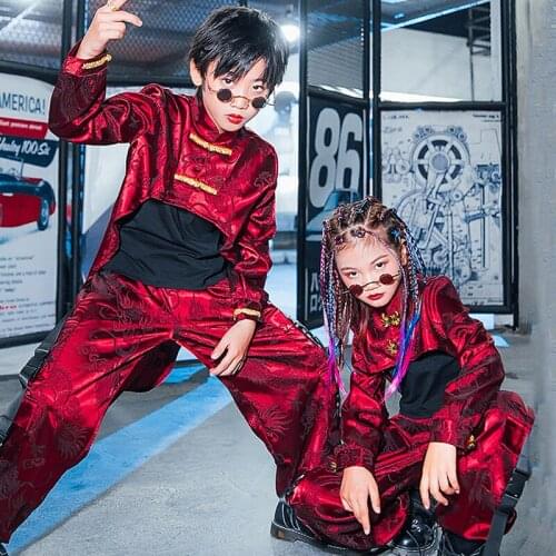 New Kids Hip Hop Clothing Chinese Style Tang Suit Dance Costume Performance Stage Outfits Girls Jazz Catwalk Fashion Wear DT3125