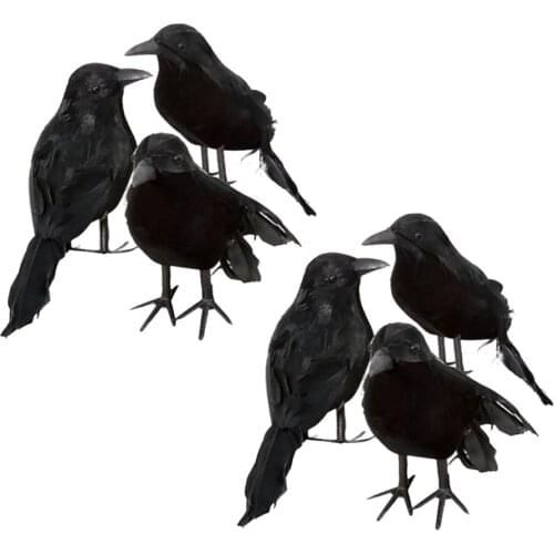 6 Pieces Set Foam Fake Black Crows Birds Ravens Ornaments Halloween Decor