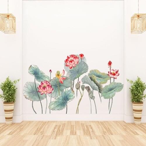 Chinese style Lotus lotus leaf Wall Sticker TV sofa living room background wallpaper decoration Mural Art Decals stickers