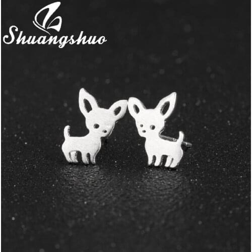 Shuangshuo New 925 Sterling Silver Jewelry Super Cute Puppies Dog Ear Studs Lovely Chihuahua Earrings for Women Kids Best Gifts