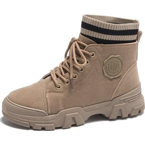 New Fashion Korean Style Boots for Woman Round Toe Flat Lace-up Casual Martin Boots with Platform Wear-resisting Comfortable