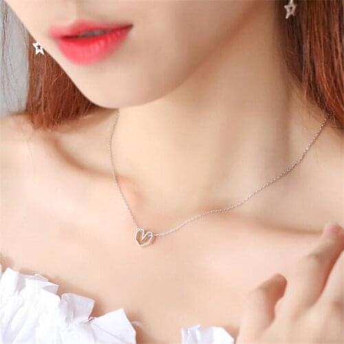 New Simple Forest Love Hollow 925 Sterling Silver Jewelry Popular Heart Shaped Clavicle Chain Pendant Necklaces N212