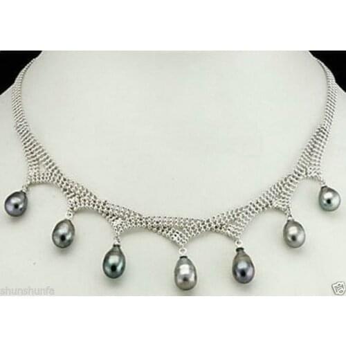 Real Black Gray Freshwater Pearl Beads Pendant Necklace