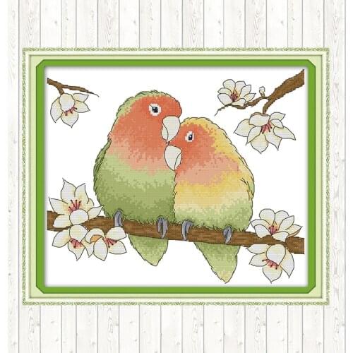 A Pair of Loving Parrots Patterns DIY Needlework Crafts Home Decor Cotton Thread Embroidery Needlework Sets Cross Stitch Kits