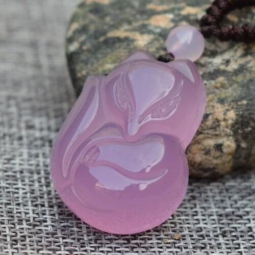 Drop Sipping Natural Agate pendant Purple Chalcedony Stone Pendant Necklace Carved Fox Pendant Gift for Womens Jade Jewelry