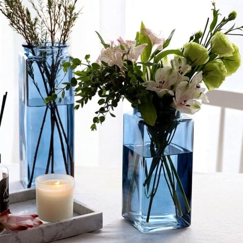 Simple Square Glass Vase Ins Transparent Nordic Hydroponic Bottle Decoration Flower Arrangement Living Room Colored Dried Flower