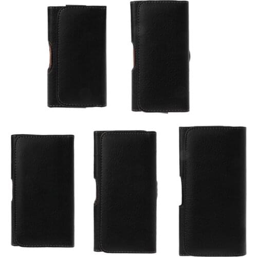 Universal Men Black Leather Belt Holster Clip Phone Pouch Horizontal Waist Bag for iPhone Samsung Huawei Xiaomi Cellphone Access