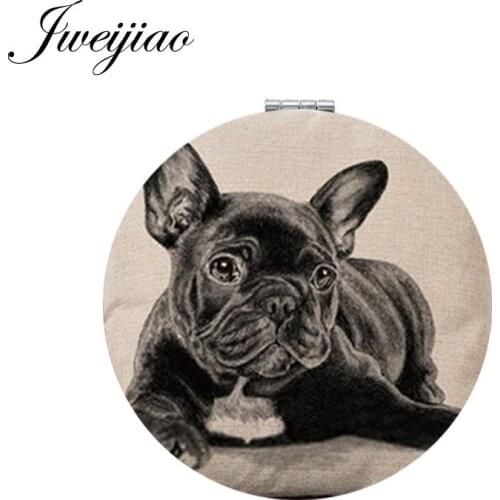 Youhaken Animal Dog Art Photo Makeup Mirror Mini Folding 1X/2X Magnifying Portable Round Hand Compact Mirrors