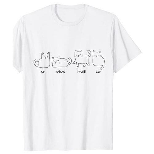 Funny Un Deux Trois Cat French Joke Teacher Gifts Cat Lover T-Shirt