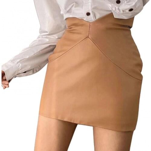 Women Fashion High Waist Sexy Solid Color PU Leather Faux Leather Zipper Bodycon Office Mini Skirt Summer 2021 стиль 90ых
