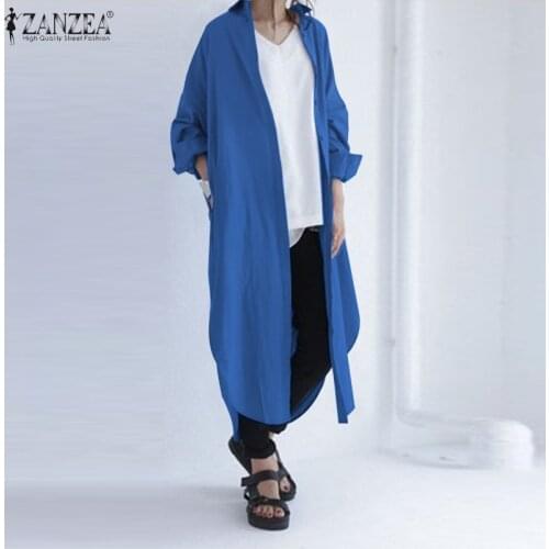 ZANZEA Stylish Women Autumn Long Sleeve Blouse Casual Split Long Shirt Lapel Neck Cardigan Solid Loose Blusas Tops