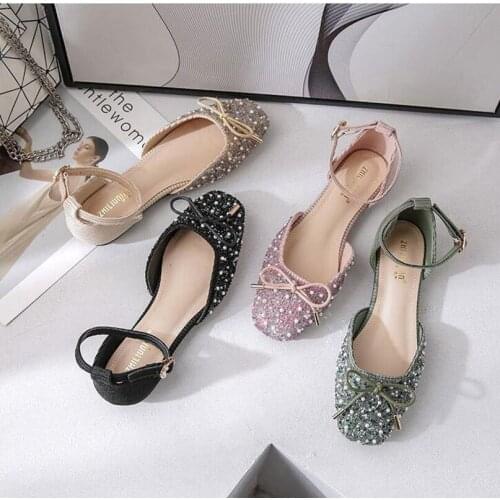 Lady Flats Bow Square Toe Female Flat Heel Shoes Summer Casual Office Working Shoes Soft Sole 34-43 Side Empty Women Sandals