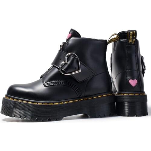 Women Moto Boots Student Girl Shoes Heart buckle Monk Straps Ankle Boots Mid Heels Round Toe Riding Boots