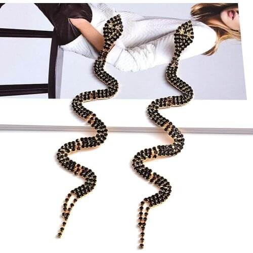 New Arrival Statement Snake Crystal Long Drop Earrings High-Quality Fashion Trend Jewelry Accessories For Women Wholesale
