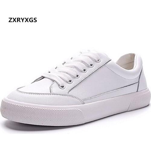 Promotion Women Sneakers Shoes Flat White Shoes 2020 New Autumn Lace-up Soft Genuine Leather Shoes Casual Shoes Flat Shoes