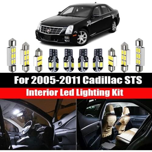 14pcs No Error White Canbus LED Light Car Bulbs For 2005-2011 Cadillac STS Map Dome Trunk License Plate Lamp Interior Package