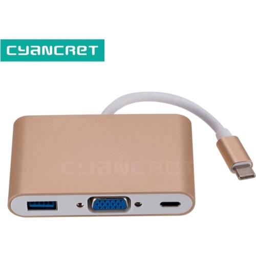 Type-C Adapter Dock Hub USB-C 3.1 to VGA HD USB 3.0 Type C PD2.0 Charging Data Video Cable Converter for MacBook Laptop Phone