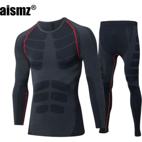Aismz Winter Thermal Long John Underwear Sets Quick Dry Anti-microbial Stretch Mens Thermo Underwear Male Warm Long Johns