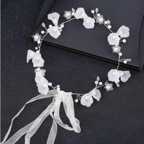 White Morning Glory Wedding Tiara Headband Beaded Flower Prom Bridal Hair Band Pearl Bride Headpiece For Women Hair Jewelry