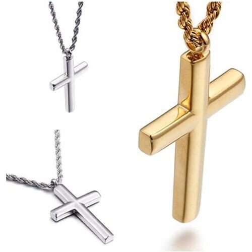Fate Love Gold stainless steel titanium steel Solid Large Smooth Shiny Cross Pendant Necklace for Women Men gifts
