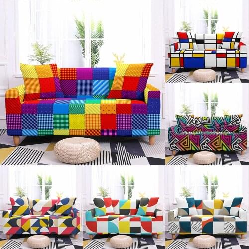 Colorful Geometric Pattern Sofa Cover for Living Room Elastic Stretch Sofa Slipcover Sectional Corner Couch Cover Sofa Towel