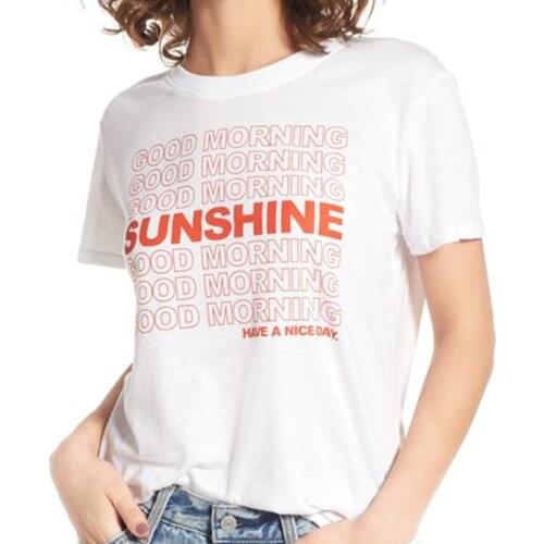 Good Morning Sunshine T Shirt Women Inspirational T-shirt Workout Tee Positive Message Clothing Positivity Tshirt Cotton Tops