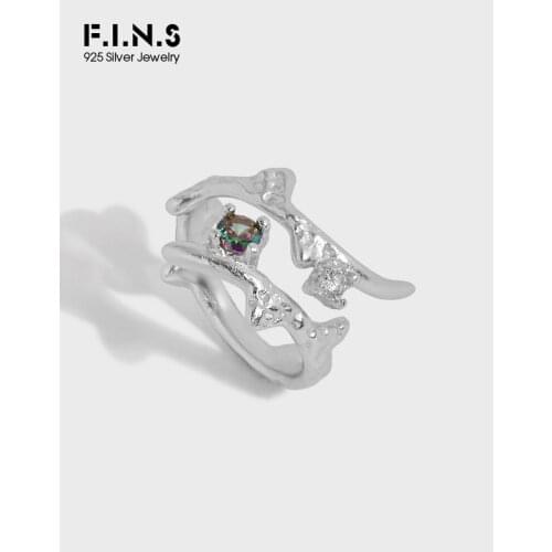 F.I.N.S Real 925 Sterling Silver Branch Designer Fine Jewelry Adjustable Ring Colorful Zirconia Wedding Rings for Women Bijoux