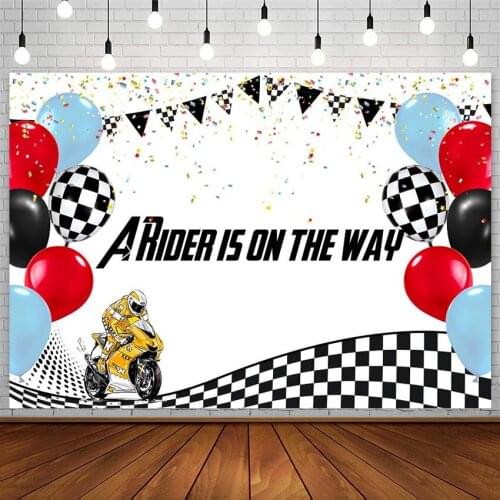 Avezano Baby Shower Backdrop Motorcycle Rider Locomotive Track Balloon Newborn Photography Backgrounds Photocall Photozone Decor