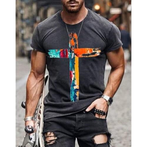 Short-sleeved mens T-shirt oversized 2021 summer fashion Harajuku round neck street trend colorful printing retro T-shirt mens