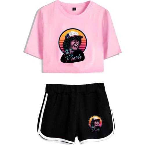 Stranger Things Navel Tshirt Two Piece Set Summer Hot Sale Sexy Top+Pants Suit Girl Sets Stranger Things t shirt+Short Pants