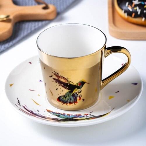 New Fashion Mirror Reflection Cup Coffee Mug Creative Ceramic Coffee Cup and Saucer Set