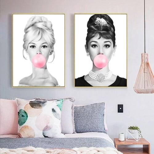 Marilyn Monroe Bubble Gum Canvas Painting Famous Actress Audrey Hepburn Posters And Prints Painting Pictures For Home Decor