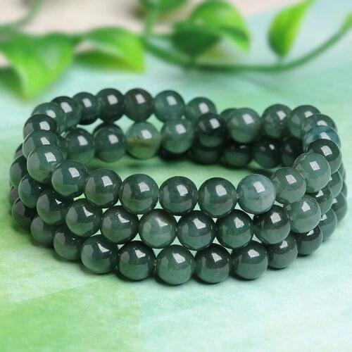Multicycle Natural Jade Emerald 6mm Beads Bracelet Adjustable Bangle Jewellery Fashion Accessories Hand-Carved Man Luck Amulet
