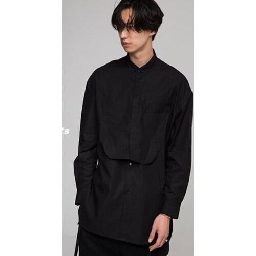 Mens Summer New Fashion Personalized Large size customization Splicing stand collar cotton long sleeve shirt