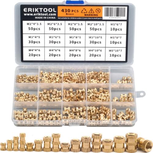 430Pcs M2 M3 M4 M5 Brass Threaded insert Nuts Set Double Knurled Inject Nuts Kit Copper Thread bushing Screw Inserts repair kit
