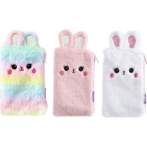 2021 New Kawaii Plush Rabbit Bunny Pencil Bag Pen Case Makeup Pouch Coin Purse Storage