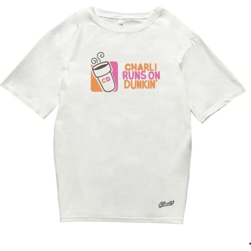 The Newest Fashion charli damelio Printed O Neck Short Sleeve Loose T-Shirt Pink Sweet Cup Women Tops
