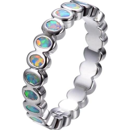 Simple Female White Opal Stone Ring Trendy Silver Color Wedding Ring Vintage Oval Infinity Engagement Rings For Women