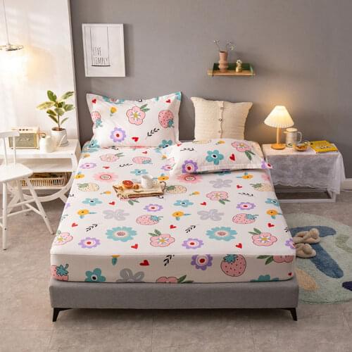 Svetanya INS Strawberry Flowersl Print Cotton Twin Queen King Fitted Sheet Pillowcases Quilted Cozy Mattress Protective Cover
