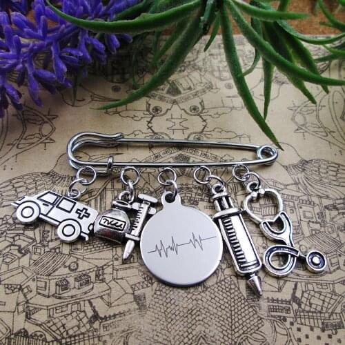 Heartbeat nurse doctor charm brooch silver plated charm brooch gift birthday