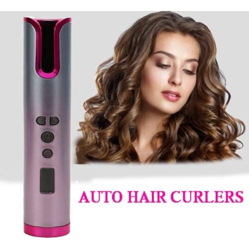 USB Hair Curler Rechargeable Wireless Automatic Curling Iron Ceramic Rotating CordlessTimer LCD Digital Hair Stying Tools