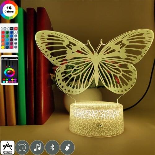 Beautiful Butterfly LED Night Light Animal Atmosphere Nightlight Girls Room 3D Table Lamp Bluetooth Base Party Decor Kids Gift