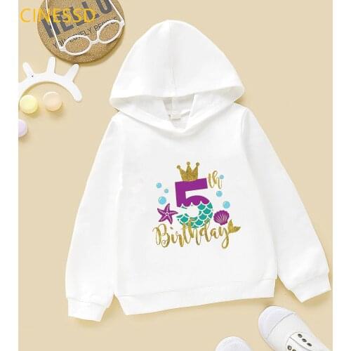 Girls Hoodie Happy Birthday 3 To 7 Number Print ChildrenS Gift Clothes Winer Thick Hooded Sweatshirts White Pink Yellow Fleece