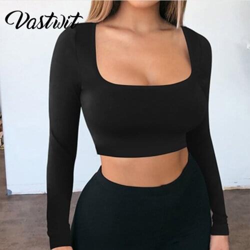 Womens Sexy Square Neck Racerback Long Sleeves Cut Out Sports Crop Top Stretchy Slim Fit Short T-Shirts Streetwear Clubwear Tee