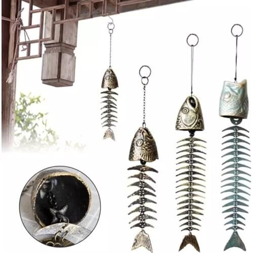 Fish Bone Wind Chimes Classic Retro Metal Wind Chimes Ornaments Fishbones Wind Chimes Garden Living Room Balcony Decor
